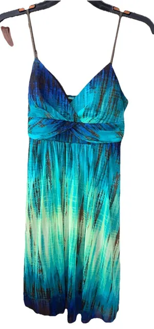 Ruby Rox Green Blue Tie-Dye Sun Dress Babydoll Tulle Ruffled Ruched Y2K Medium thumbnail 1