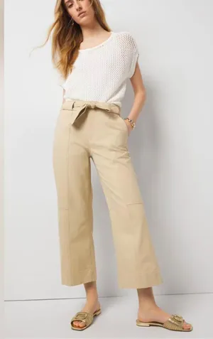 White House Black Market Tan Taper Ankle Belted Pants Size 8R thumbnail 1