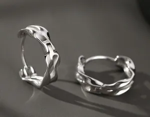 925 Silver Plated Twist Small Hoop Earrings for Men Women thumbnail 3