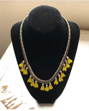 Banana Republic Vintage EUC Yellow Flower Rhinestone Statement Necklace thumbnail 1