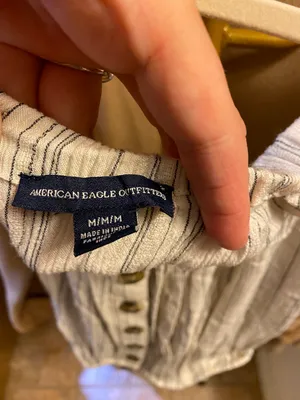 American Eagle Outfitters Ivory White Gray Striped Blouse thumbnail 2