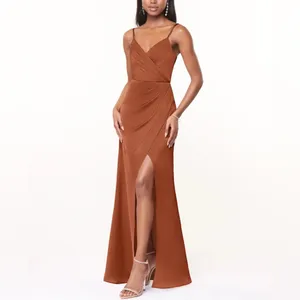 NWT Azazie Maci Bridesmaid Dress Size A6 Cedar Rose Pleated Stretch Satin Gown thumbnail 3