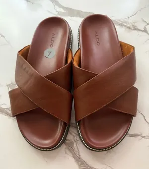 ALDO Women’s Brown Criss-Cross Slide Sandals – Leather Slip-On Flat Sandals thumbnail 1