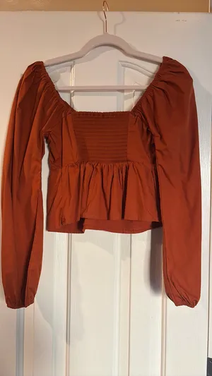 Abercrombie Long Sleeve Cropped Shirt Burnt Orange thumbnail 2