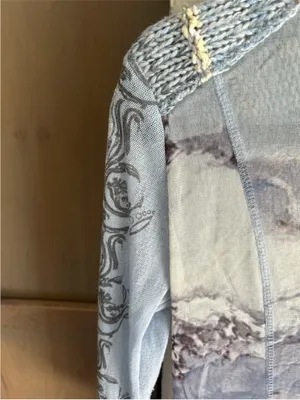 Vintage Y2K mesh knit jacket Lulu H Paris blue and cream Size XS/S thumbnail 6