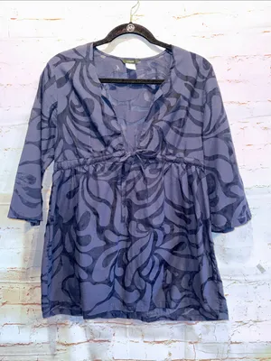J. Crew Navy Swirl-Print empire waist Tie-Front Long Sleeve tunic cover up Small thumbnail 1