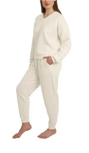 Lands’ End Off White Cream Quilted Loungewear 2 Piece Top Pants Set XXL XL New thumbnail 1