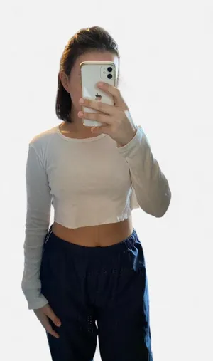 Brandy Melville Ribbed White Long Sleeve Crop Top thumbnail 1