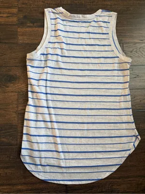 Athleta Blue Striped Linen Blend Asana Muscle Tee Tank Top thumbnail 2
