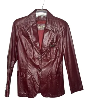 Etienne Aigner Vintage Oxblood Leather Blazer Style Jacket 80s Sz 14 thumbnail 1