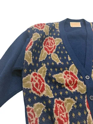 Pendleton Navy Floral Rose Print Cardigan Sweater Wool Knit Button Large Women's thumbnail 3