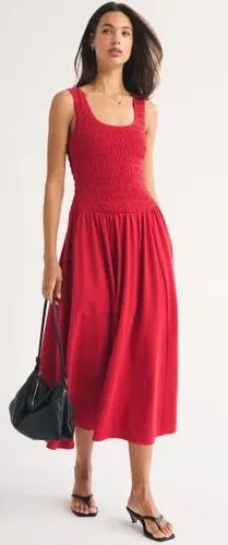 Abercrombie & Fitch Sydney Smocked Reversible Neckline Knit Midi Dress thumbnail 1