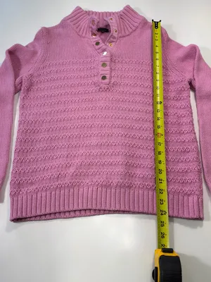 Talbots Cotton Wool Blend Rose Pink Buttoned V-Neck Textured Sweater Size Large thumbnail 3