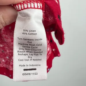 Talbots red ROLL CUFF SCOOP NECK T-shirt MINI STARS linen blend size medium thumbnail 8