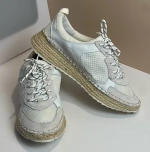 Marc Fisher Janette White Espadrille Platform Sneakers Suede Mesh Summer 7.5 thumbnail 1
