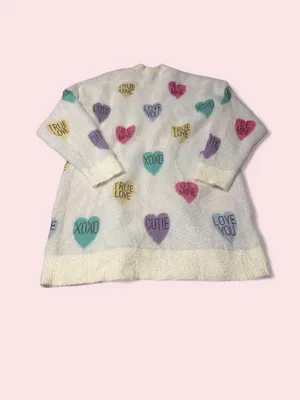 White Heart Print Open-Front Cardigan Sweater thumbnail 2