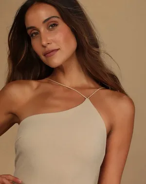 Perfection. Lulus Beige One Shoulder Dress XS Date Night thumbnail 13