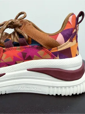 Farm Rio Graphics Scarves Platform Geometric Lace Up Sneakers 6.5 Brown Purple thumbnail 2