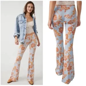 FREE PEOPLE‎ Make A Statement Floral Flared Bell Bottom Pants Paisley size Large thumbnail 2