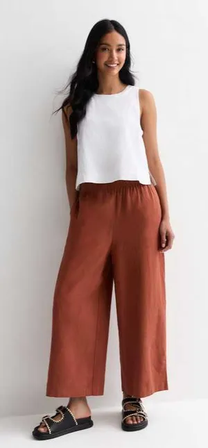Club Monaco Rust Wide-Leg Linen Blend Pants‎ thumbnail 1