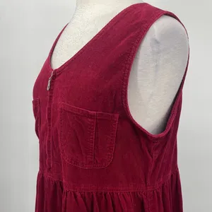 Vintage 90s Corduroy Zipper Front Cotton Maxi Dress Maroon Red Womens Large thumbnail 6