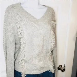 Abound Cable Knit Fringe Sweater Pullover Grey S thumbnail 4
