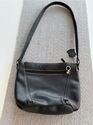 Vintage Black Leather Contrast Stitching Shoulder Bag Purse thumbnail 9