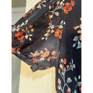 Ember Women's Size Medium Midi Dress Black Orange Floral V-Neck Short Sleeve thumbnail 7