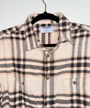Old Navy Double Brushed Flannel Boyfriend Shirt Cream Black Plaid NWT thumbnail 3