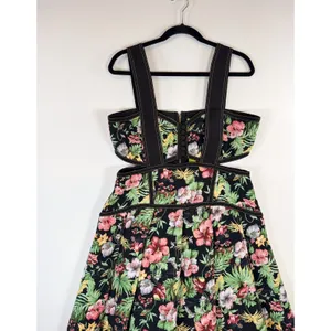 NWT Gianni Bini Dress Black Alexie Corset Mini Floral Cutout Fit Flare Large thumbnail 5