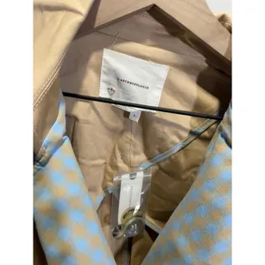 Anthropologie Trench Coat Womens S Tan Gingham Trim Double Breasted Classic Chic thumbnail 4