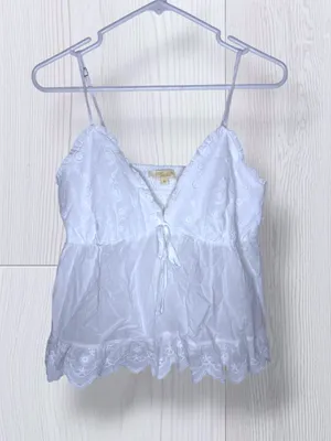 REBELLION Again White Eyelet Embroidered Babydoll Cami Top | Size M thumbnail 3