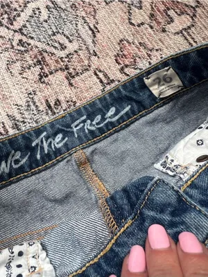 Free People We the Free Frayed Hem Denim Skirt Asymmetrical Seam Size 26 Cotton thumbnail 6