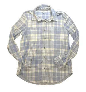 Workshop Republic Cabincore Soft Grunge Cozy Plaid Snap Front Shirt Blue Cream M thumbnail 1