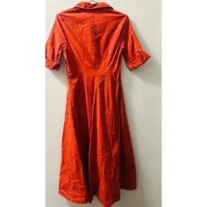 STAUD Red Cotton Blend Collared Neckline Front Button Closure Short Sleeve Dress thumbnail 3