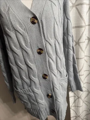 Women's Light Blue Cable-Knit Button Cardigan Sweater thumbnail 6