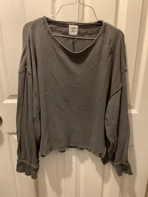 We The Free Washed Gray Distressed Cropped Long Sleeve Top thumbnail 1
