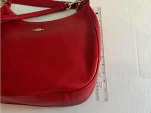 Big Red Coach In Pebble Leather Hobo with Gold Hardware thumbnail 11