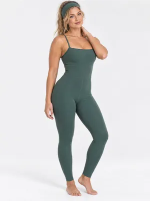 All in Motion M Green Open Back Active Jumpsuit Unitard Square Neck Workout thumbnail 8
