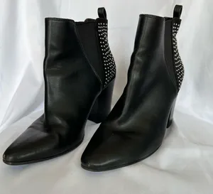 Black Faux Leather Studded Ankle Booties thumbnail 1