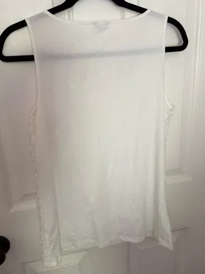 Ann Taylor White Lace Overlay Scoop Neck Tank thumbnail 2
