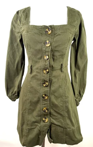 J.O.A. Just One Answer Olive Green Button Long Sleeve Dress Size Small thumbnail 1