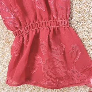 Leith floral blouse sheer ruffle pleated front keyhole‎ back coquette FLAWS thumbnail 7