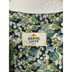 Marine Layer Floral V-Neck Short Sleeve Blouse Green Blue‎ Small 15387 thumbnail 3