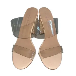 Only Maker Nude Clear Double Strap Block‎ Heel Mules Sandals Size 39 Tan thumbnail 2