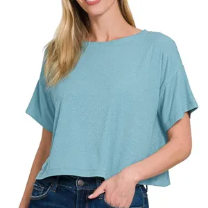 ✨NWT Zenana Ribbed Round-Neck‎ Crop T-Shirt thumbnail 1