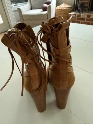 Women’s ankle boot 3 1/2 inch heel tan suede thumbnail 4