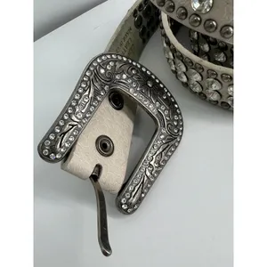 Artisan XL white leather belt studded rhinestone western rodeo festival McBling Cowgirl thumbnail 6