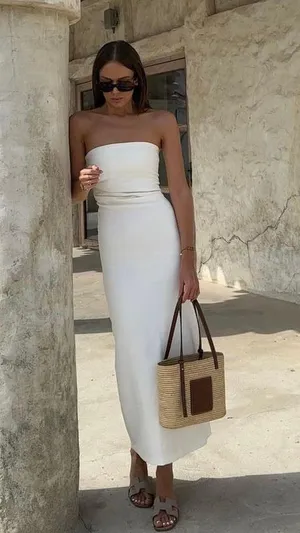 Zara dress bodycon strapless sleeveless tailored midi white wedding party thumbnail 7
