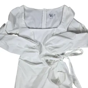 Princess Polly White The Villa Long Sleeve Mini Dress Square Neck‎ Wrap US 0 thumbnail 7